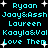 Pixelated cyan text on black background with white starbursts, arranged in two with repeated names and phrases