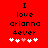 Red background with black text reading "I love arianna dever" and six white hearts, one pink heart in the center.