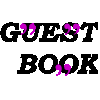 Black text 'GUEST' and 'BOOK' repeated in with pink quotation marks scattered across a gray background