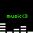 Green 'music<3' text and white audio equalizer bars on black background, with two identical horizontal of equalizers
