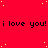 Red background with yellow sparkles and repeated black text 'i love you!' across three horizontal lines.