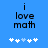 Blue background with black text reading "i love math" and five white plus signs below, where the third sign is light blue in one view.