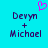 Pixelated text 'Deyn + Michael' appears twice on a cyan background with a pink heart symbol above the left instance.