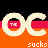 Pixelated animation of four circular icons with 'THE' text inside red squares, orange background, and 'sucks' text below in white and pink.