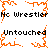 Pixelated orange starburst shapes frame black text reading "Mc Wrestler" and "Untouched" on a white background, with visible animation changes between frames.