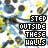 repeating pixelated text reading "STEP OUTSIDE THESE HALLS" in blue, yellow, and white on a blurred abstract background with black, gray, and light blue tones