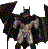 Six pixelated comic character icons arranged in two , featuring Batman, a dark armored figure, Superman, and others with distinct costumes against gray background