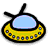 Pixelated static icon of a flying saucer with yellow and black coloring, blue cockpit window, and small circular lights along the base.