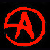 Two side-by-side pixelated icons display a stylized 'A' within a circular border, one in red on black background and the other in white on black background.