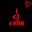 Red pixelated text and symbols on black background: 'i', a heart, and 'colin' with a diamond shape, two versions of the same design.