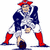 Pixelated figure in colonial attire holding a football, next to blurred sports action with player wearing number 12 jersey.