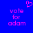 Blue background with pink pixelated text reading 'vote for adam' and a pink heart symbol above the text.
