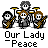 Animated contact sheet of 12 frames showing a pixel art band and star symbols with text "Our Lady Peace" in various states of animation.