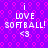 Pixelated text on a purple background with pink circular patterns reads "i LOVE SOFTBALL! <3" in white block letters.