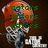 Pixelated orange and blue head with green text 'gators' repeated three times, white skeletal lower face, brown background.