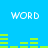 Blue background with four white pixelated 'WORD' texts and green horizontal bars in two