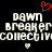 Pixelated text 'DAWN BREAKER COLLECTIVE' in white with red heart above and two small hearts below on black background.