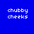 Four quadrants display 'chubby cheeks' text in white pixelated font on blue, purple, red, and dark purple backgrounds.