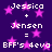 Pixelated purple background with pink stars and white text showing 'Jessica + Jensen = BFF's 4eva' repeated twice.