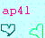 Light blue background with scattered cyan and white pixel squares, pink text 'ap41', two heart-shaped icons in green-blue tones.