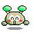 Pixelated character with green antennae, light brown body, and pink cheeks in multiple poses including neutral, smiling, and side-facing views.