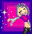Pixel art buddy icon featuring a cartoon character with flower crown and crop top against layered pink/purple background, next to green text reading "Original Icons .com" on dark green background.