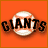 Two side-by-side pixelated icons display baseball team logos: a white ball with 'GIANTS' text on orange and an SF emblem within a circular border on maroon.
