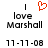 A pixelated image with text 'I love Marshall' and date '11-11-08', featuring a red heart symbol above the word 'love'.