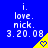 Blue background with white text reading 'i. love. nick. 3.20.08' and yellow triangular shapes containing heart symbols.