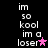 Pixelated text on black background reads 'im so kool im a loser' with pink and purple star symbols, animated between two color variations.