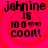 Four identical pixelated text on a red background with concentric circles, each displaying 'jahnine is 16 100% cool!!' in black blocky font