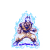Pixelated animated icon of a muscular character in martial arts poses with blue energy aura, displayed as 3-frame contact sheet on white background.