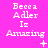 A bright pink background displays repeated text "Becca Adler Is Amazing" with varying punctuation and symbols beneath the phrase across three