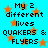 A static image with a bright cyan background featuring orange stars and black pixelated text reading "My 2 different lives QUAKERS & FLYERS".