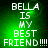 Green pixelated background with white text reading "BELLA IS MY BEST FRIEND!!!!" in four identical arranged in a