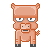 Pixelated orange pig character with small ears, wide eyes, and a flat mouth standing against gray background.