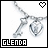 Two side-by-side pixelated images of a silver keychain with a diamond-shaped pendant, each featuring the text "GLENDA" at bottom and heart icon in top-right corner.