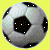 Pixelated soccer ball with black and white on yellow background, transitioning to green background