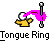 Animated buddy icon featuring a yellow stick figure with white head and pink tongue extending toward a metallic ring, displayed in two identical frames on a gray background with promotional text for 'badassbuddy.com'