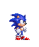Pixelated Sonic the Hedgehog character in various poses with blue, cyan, and yellow energy effects on white background.