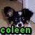 Three dog images arranged in a with the text 'coleen' below each, displayed in green, blue, and orange pixelated fonts
