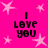 Bright pink background with four identical 'I Love You' text blocks arranged in a , surrounded by light pink star shapes