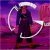 A pixelated figure with a white halo-like ring above its head, set against a purple and pink gradient background.