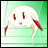 Pixelated anime-style character with white hair, red eyes, and pink lips against a green background, next to black with white text