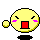 Yellow circular face with closed eyes, pink blush marks, and red mouth in various states of animation