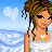 Pixel art animation of a cartoon woman with brown braided hair wearing a white dress and pearl necklace against a beach background with heart-shaped clouds.