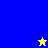 Pixelated buddy icon with blue and yellow background sections, displaying text labels and star symbols in two states.