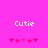 Pixelated pink background with white 'Cutie' text above two of pink heart icons, each containing five hearts with varying shades