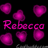 A static image with a black background featuring six pink heart shapes and the name "Rebecca" in stylized pink text.