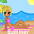 Pixel art contact sheet showing two frames of a blonde woman in pink bikini lying on beach towel with 'SUMMER' text, blue water and yellow suns in background.